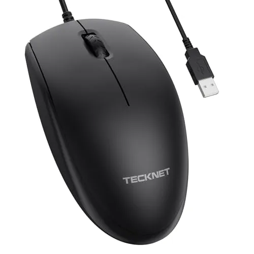 TECKNET Maus mit Kabel, 3600DPI Optical Business Mouse Ergonomische Kabelgebundene Maus mit 6 Tasten, 4 Verstellbare DPI Level, USB-Plug & Play, für Laptop/PC/Mac - Grau