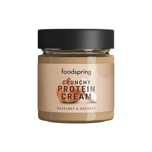 foodspring - Crunchy Protein Cream 6x200g - Proteincreme mit Kokosflocken und Haselnuss- Proteinaufstrich mit 85% weniger Zucker, 8x mehr Protein & ohne Palmöl - Ideal als Aufstrich oder Topping