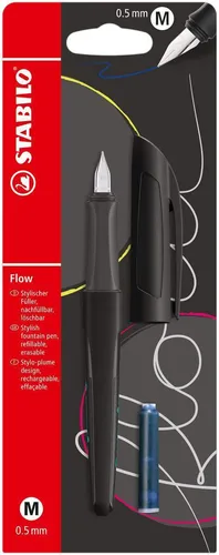 Füller - STABILO Flow ACTIVE in schwarz - Einzelstift - inklusive Patrone