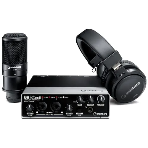 Steinberg UR22mkII Recording Pack Elements Edition - UR22mkII USB 2.0 Audio-Interface, ST-M01 Kondensatormikrofon und ST-H01 Monitorkopfhörer, Recording-Zubehör (inkl. Cubase Elements und Cubasis LE)