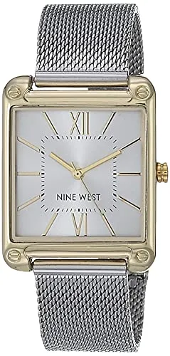 Nine West Damen Mesh-Armbanduhr Silber - Elegante Damen-Armbanduhr mit silberfarbenem Zifferblatt und goldfarbenen Zeigern. Das stilvolle Mesh-Armband bietet Komfort und eine perfekte Passform. Ideal für besondere Anlässe oder den Alltag.