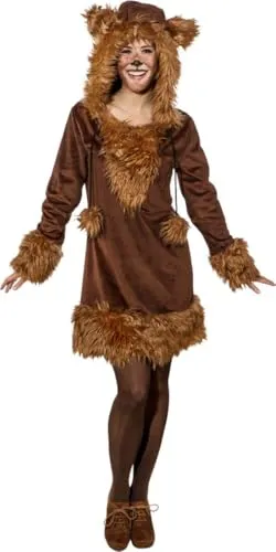 NEU Damen-Kleid Bär mit Kapuze, Gr. 42-44 - Kostüme für Erwachsene - Originelles Bärenkostüm mit Kapuze aus 100% Polyester, perfekt für Fasching und Karneval!