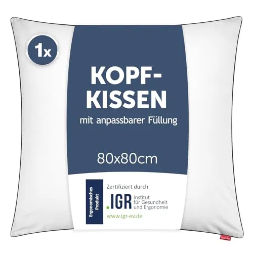 Blumtal Kopfkissen 80x80 cm - Individuell anpassbares Nackenkissen - Kissen aus 100% Mikrofaser, höhenverstellbar für optimalen Schlafkomfort, waschbar bis 95 Grad und ideal für Allergiker.