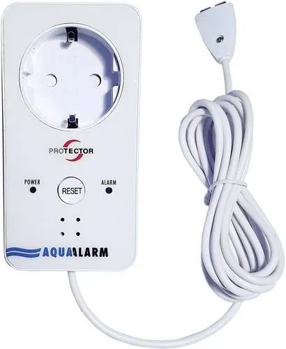 Protector Wassermelder WA-5.1 - Externer Sensor mit Steckdose, automatisches Ein- oder Ausschalten bei Wassererkennung, 85 dB Alarmton