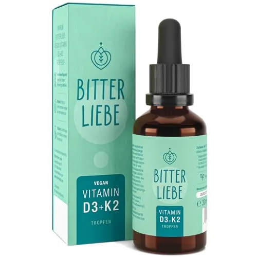 BitterLiebe Vitamin D3 K2 Tropfen hochdosiert und vegan - K2 Vitamin und hoch bioverfügbare Vitamin D3 - für starke Knoche und Immunsystem, fördert Herz-Kreislauf-System und Muskelgesundheit (1)