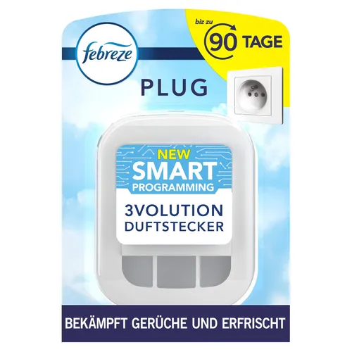 Febreze 3Volution Duftstecker Gerät - Lufterfrischer mit 3 wechselnden Düften, sorgt für langanhaltende Frische bis zu 90 Tage und befreit die Luft kontinuierlich von Gerüchen.