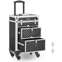 SONGMICS Kosmetikkoffer Trolley mit 2 Schubladen – Praktisch & Mobil, 34 x 24 x 56 cm, Schwarz - Hochwertiger Kosmetikkoffer mit cleverem Design für einfachen Zugriff. Robuste Bauweise, wasserresistent und mobil dank 360° drehbarer Rollen. Ideal für Make-up-Profis und als Geschenk.