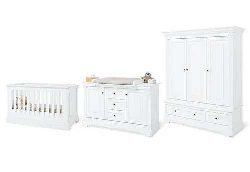 PINOLINO Babyzimmer komplett Set Emilia - extrabreit und wandelbar - Möbel Set für Baby- & Kleinkinderzimmer, 3-tlg. in edlem Weiß, mit umbaubarem Bett und Wickelkommode. Ideal für eine lange Nutzung durch mitwachsendes Design.