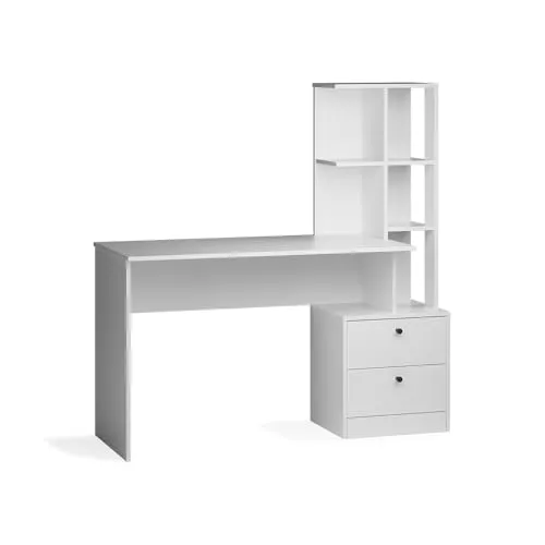 Vicco Esstisch Denton, Weiß, 136 x 55 cm - Esstisch mit 2 Schubladen und offenem Regal, ideal für Stauraum und perfekt für gesellige Abende mit Freunden und Familie.