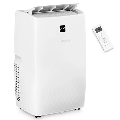 Veska Mobile Klimaanlage 12000 BTU - 4in1 mit WiFi und Fernbedienung - Klimaanlage für Räume bis 40 m², kombiniert Kühlen, Entfeuchten, Ventilieren und Schlafmodus. Innovatives LED-Display und umweltfreundliches Kältemittel für nachhaltige Kühlung.
