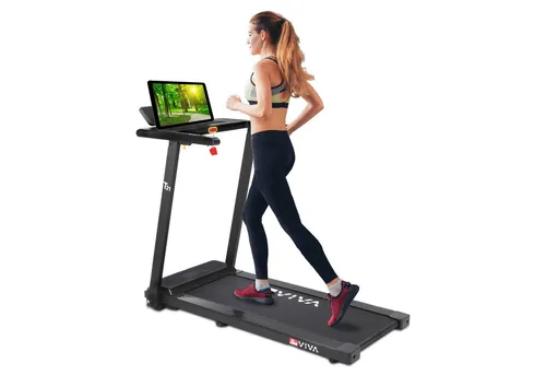 Asviva Laufband T21, Kompaktes 2-in-1 Laufband mit Bluetooth - Laufband für Home Office und Fitness, klappbar auf nur 14,5 cm Höhe, mit App-Konnektivität und leistungsstarkem 2,5 PS Motor für effektives Training.