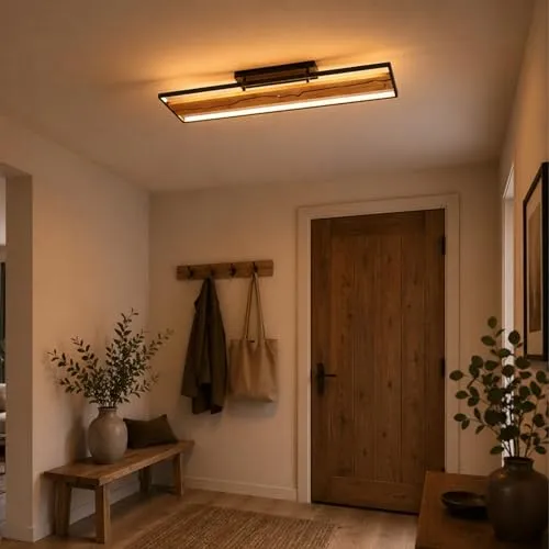Lightbox LED Deckenlampe 100 cm | Dimmbare Deckenleuchte mit Holz & Blitz Muster - Moderne LED-Deckenlampe mit 3-Stufen-Dimmer. Schafft mit warmweißem Licht (3000 K) und 6000 Lumen eine gemütliche Atmosphäre. Hochwertige Holz-Metall-Kombination für stilvolles Wohnen.