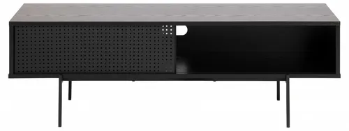 AC Design Furniture Augusta TV-Tisch mit Schiebetür - Stylischer TV-Tisch in Schwarz mit Schiebetür und Gitter-Detail, bietet 2 Fächer für zusätzlichen Stauraum. Maße: H: 44,5 x B: 140 x T: 40 cm, ideal für modernes Wohnen.