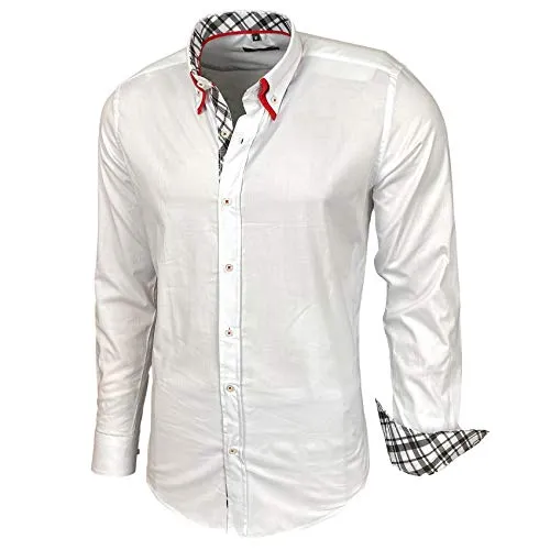 Baxboy Herren Hemd Karohemd Kariert Hemden Freizeit Business Party Bügelleicht Button-down Shirt B-507, Farbe:Weiß, Größe:M