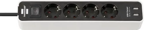 Brennenstuhl Steckdosenleiste Ecolor 4-Fach mit USB - 4-fach Steckdosenleiste mit 2 USB-Ladebuchsen, erhöhtem Berührungsschutz und elegantem Design in weiß/schwarz - ideal für mehr Sicherheit und Komfort im Haushalt.