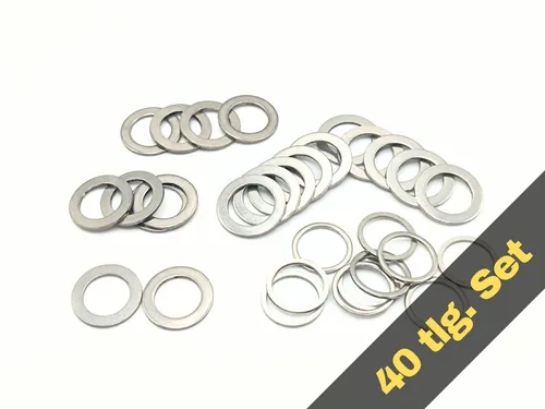 Passscheiben Set 10x16mm 40tlg. DIN988 - 0,1mm - 0,2mm - 0,3mm - 0,5mm Edelstahl