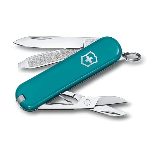 Victorinox Schweizer Taschenmesser, Klein, Classic SD, Multitool, Swiss Army Knife, Geschenk, 7 Funktionen, Klinge, Nagelfeile, Türkis
