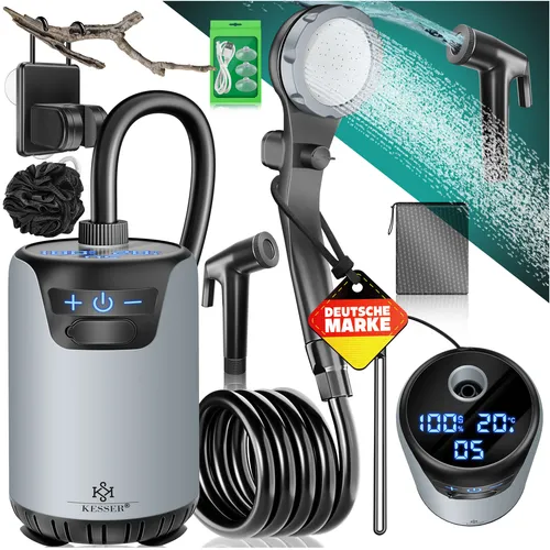 KESSER® Campingdusche Mobile Dusche mit Pumpe & Akku 4000mAh - Solarduschen mit Smart-Display für Temperatur- und Akkustandanzeige, 180 Minuten Laufzeit und IPX8 Wasserschutz - ideal für Camping und Outdoor-Abenteuer.
