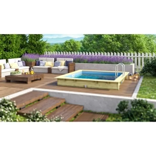 Karibu Rechteckiger kdi Massivholz Pool 308,7 x 276,5 cm - Swimmingpools: Inklusive Leitern und Zubehör, ideal für Sommerfreuden im eigenen Garten mit langlebiger Kessdruckimprägnierung für eine sichere Bodeninstallation.
