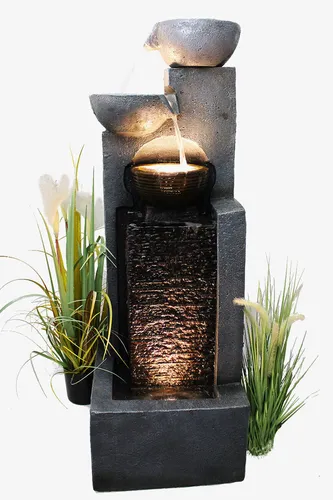 Arnusa Großer Gartenbrunnen mit LED Beleuchtung - Wasserspiele mit beeindruckendem Licht- und Wasserspiel. 109 cm hoch, aus Polyresin, mit 3 warmweißen LED-Spots für stimmungsvolle Atmosphäre im Garten.
