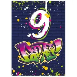 JUNAPACK Einladungskarten Graffiti zum Kindergeburtstag Mädchen Jungen Einladungen neon, Einladungskarten zum 9. Geburtstag mit Graffiti Motiv