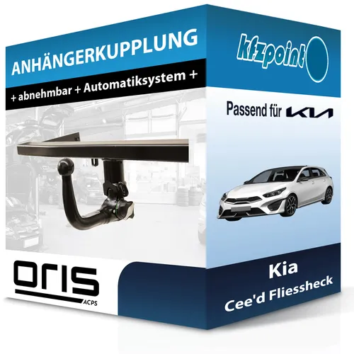Oris abnehmbare Anhängerkupplung für Kia Cee'd (03.2018-heute) - Hochwertige abnehmbare Anhängerkupplung von Oris, belastbar bis 1500 kg. Keine Eintragung in die Fahrzeugpapiere nötig, einfache Montage mit Zubehör und Anleitung.