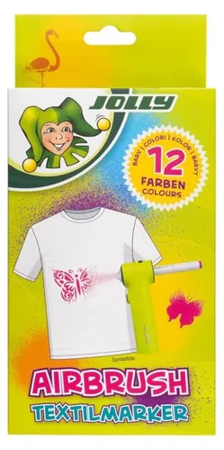 Jolly AirBrush Textile Nachfüllset – 12 doppelseitige Textilmarker (wasser­basiert, waschbar bis 30°C, kompatibel mit AirBrush Textil) – ab 3 Jahren,