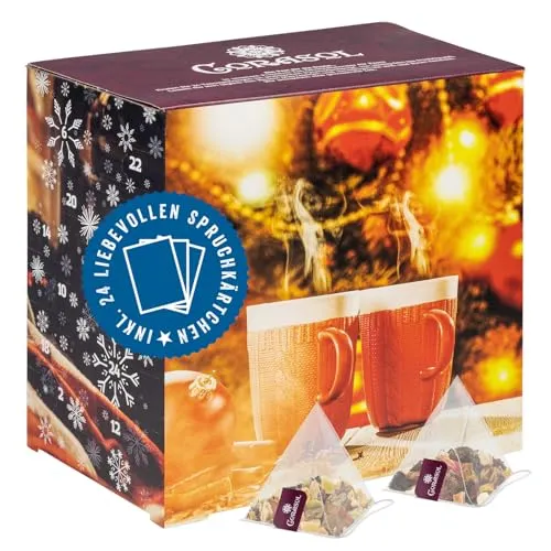 Corasol Premium Tee Adventskalender für Zwei (Paare & Pärchen) mit liebevollen Spruchkärtchen & 2 x 24 fruchtigen Teemischungen im Pyramidenbeutel (178 g)