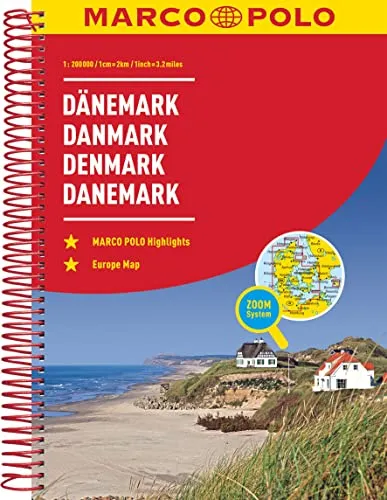 MARCO POLO Reiseatlas Dänemark 1:200.000: Straßenatlas und Autoatlas mit Europa in 1:4,5 Mio. Spiralbindung
