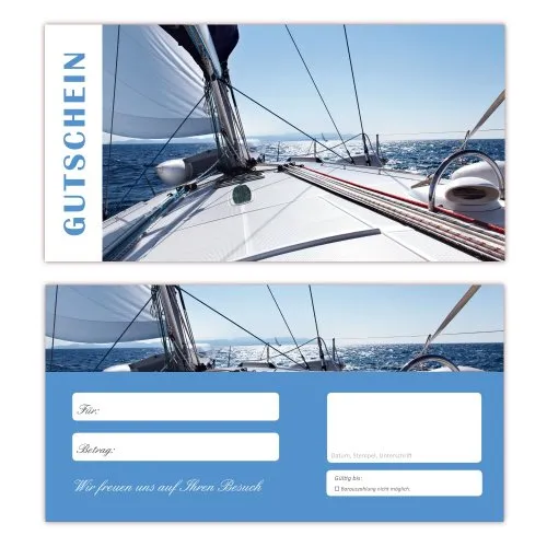 Geschenkgutscheine (Segeln-643) - Ein schönes Produkt für Ihre Kunden. Gutscheine Gutscheinkarten für Bereiche wie Segeln, Sport, Freizeit, Hobby, Ferien, Urlaub, Sommer, Meer, Wellness, und weitere 50