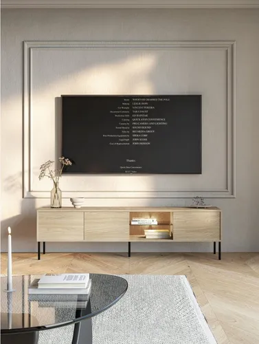 Selsey MODITY TV-Schrank 3-türig mit LED-Licht, 175 cm - Moderner TV-Schrank mit 3 Türen und praktischer Push-to-Open-Funktion. Mit eleganter Glasablage und integrierter LED-Beleuchtung – ideal für einen stilvollen Wohnbereich.