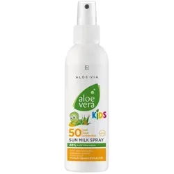 LR Aloe Vera Kinder Sonnenmilchspray LSF 50 - Wasserfester Schutz - Sonnenpflege für sensible Kinderhaut mit LSF 50. Wasserfest und pflegend dank 40% Aloe Vera und Bio-Ananas-Extrakt. Ideal für nasse und trockene Haut.
