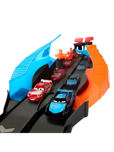 Mattel DISNEY Pixar Cars Spielset - Leuchtende Rennautos & Neonrennstrecke - Fahrzeuge & Rennwagen für Kinder, 2 Spielmöglichkeiten und leuchtende Teile für aufregenden Spielspaß bei Tag und Nacht!