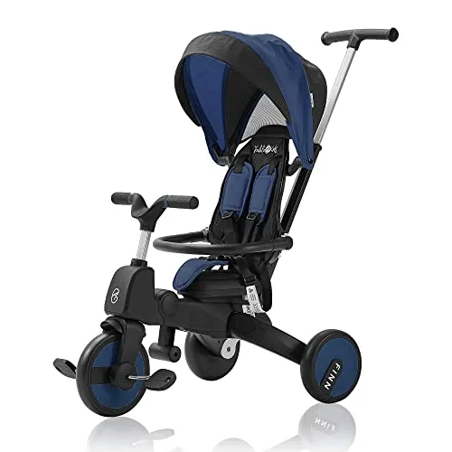 FableKids Dreirad 7in1 Kinderdreirad Kinder Lenkstange Fahrrad Baby Kinderwagen | Elternlenkung |Verdeck | ab 18 Monaten | 360° Sitz | Blau