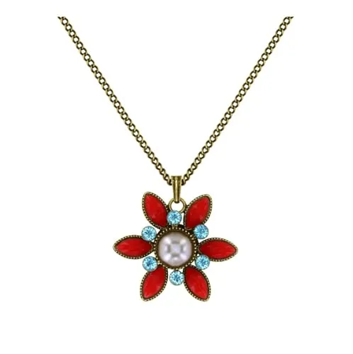 Konplott: Kette/Anhänger Margarita, sehr moderner Margariten-Blütenanhänger mit Emaille, Perle und Kristallsteinen, inklusive Kette, für Damen/Frauen (corall-hellblau)