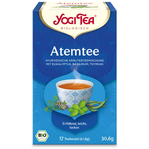 YOGI TEA® Atemtee, Bio Kräutertee - Bio Kräutertee mit Eukalyptus, Basilikum und Thymian für erfrischendes Durchatmen. Koffeinfrei, 100% natürliche Zutaten und kompostierbare Teebeutel. Ideal für bewusste Entspannung.