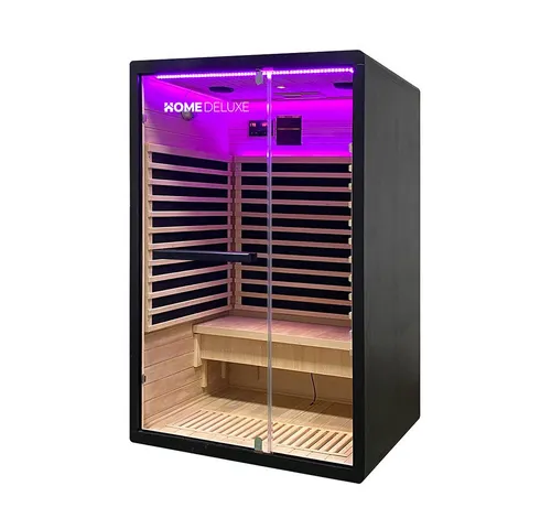 HOME DELUXE Infrarotkabine NERO - M - Infrarotkabine für 2 Personen aus hochwertigem Hemlockholz, mit 4 Flächen-Karbonstrahlern und innovativem Klickverschluss für schnelle Montage.