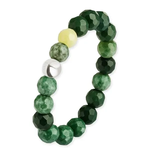 GD GOOD.designs Anti Stress Ring Gruen aus Naturstein Perlen für Damen | Elastische Anxiety Rings | Fidget Ringe | Ringgröße 52-60