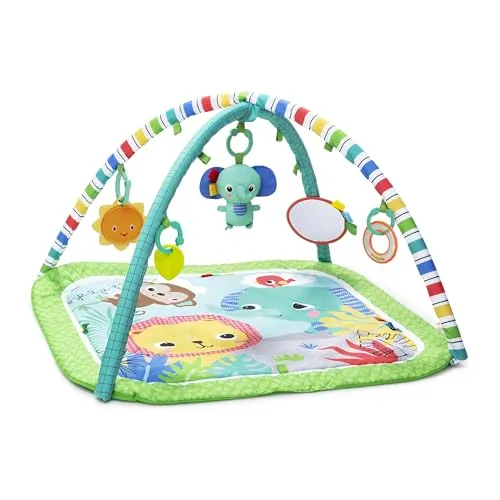 Bright Starts Baby Gym Wild Wiggles™ FoldAway Activity Gym™ - Spielbögen für Babys, mit platzsparender FoldAway-Spielzeugstange und 5 interaktiven Spielzeugen für vielseitigen Spielspaß und motorische Förderung.
