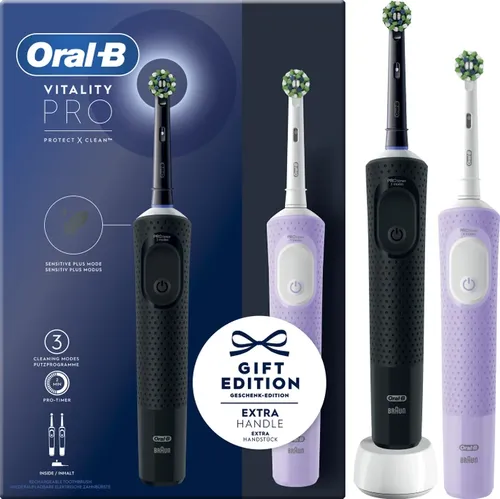 Oral-B Vitality Pro D103 Duo Black/Lilac Violet - Elektrische Zahnbürsten: Duopack mit überlegener Reinigung für Jugendliche, klinisch bestätigt und ideal für eine gründliche Mundpflege.