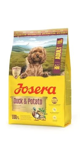 JOSERA Mini Adult Ente & Kartoffel (3 kg) | Getreidefreies Premium Trockenfutter für kleine Hunde - Leckeres Hundefutter mit 100 % Entenprotein und kleinen Kroketten. Ideal für ausgewachsene Hunde kleiner Rassen. Mit wertvollen Inhaltsstoffen für ein schönes Fell und ein starkes Immunsystem.