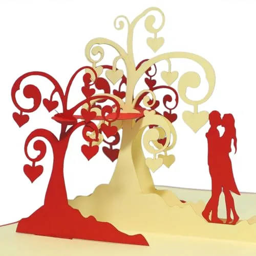 LINPopUp® 3D Karte Hochzeitskarten Hochzeitseinladung Glückwunschkarten Liebe küssendes Paar unter Herzbäumen #64#