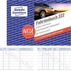 AVERY Zweckform 222 Fahrtenbuch A6 quer - Vom Finanzamt anerkannt, 112 Seiten für 385 Fahrten, robust und umweltfreundlich, Made in Germany