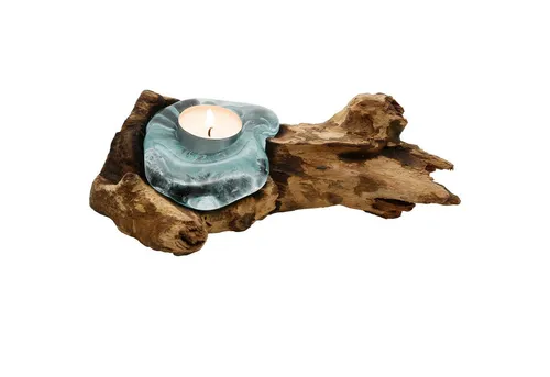 Casa Moro Teelichthalter aus Wurzelholz – Handgefertigter Kerzenhalter - Stilvoller Teelichthalter aus mundgeblasenem Glas und einzigartigem Wurzelholz. Ideal für Indoor- und Outdoor-Einsätze, bringt Wärme und Gemütlichkeit in jeden Raum.
