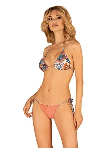 Obsessive - Damen Bikini Set Tropicanes l Triangle Top l Low Cut Bottom l Badeanzug l Zweiteilig l Wendbar l Verstellbar l Geblümte Oder Einfarbige Seite l Größe L