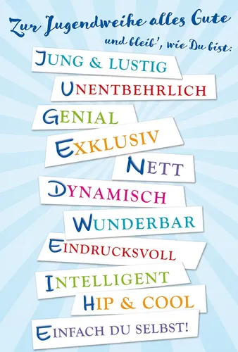 Jugendweihe - Glückwunschkarte im Format 11,5 x 17 cm mit Briefumschlag