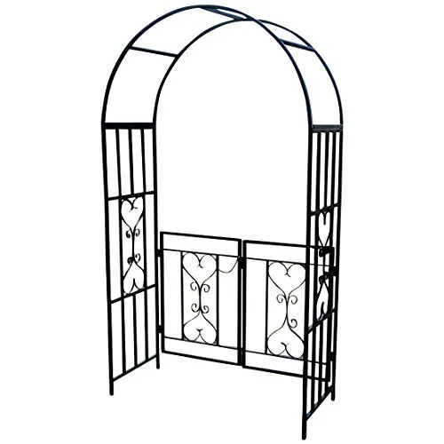 ALEOS. Eleganter XXL Rosenbogen Pergola mit Tür aus Metall schwarz Modell 5044-G - Witterungsbeständiger Rosenbogen mit schwenkbarer Doppeltür. Ideal für Ihren Garten, einfach zu montieren und überzeugt durch sein elegantes Design. Maße: 1,15m x 2,06m x 0,52m.