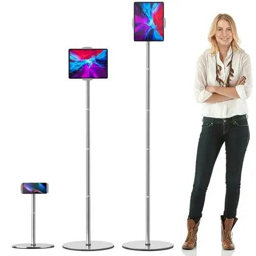nediea Tablet Bodenständer, Höhenverstellbarer Metallstab Tablet Ständer für iPad, 360° Drehbarer Stativ Bodenhalter für iPad/iPhone/Samsung/Kindle oder 4,7-12,9 Zoll Geräte