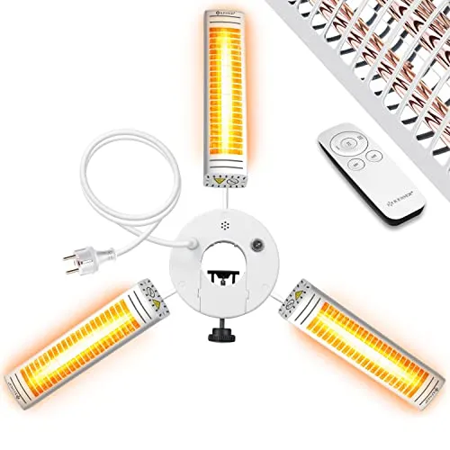 KESSER® Heizstrahler Infrarot 3000W mit Fernbedienung - Heizstrahler für Terrasse und Garten, 3 Infrarotstrahler individuell steuerbar, IP65 Schutz und höhenverstellbar für optimalen Komfort im Außenbereich.