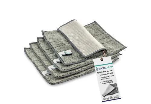 ELEXACLEAN Spültuch Spüllappen Set, 4-tlg. - Fusselfrei und Waschbar - Hochwertige Mikrofaser Spültücher (24x20 cm) für Küche und Haushalt. Ideal zur Entfernung von groben und feinen Verschmutzungen, waschbar bis 60°C für hygienische Sauberkeit und mehrfachen Einsatz.